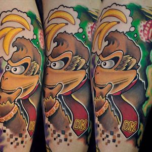 Donkey Kong Tattoo, artist unknown #DonkeyKong #gorilla #monkey #banana #Nintendo #Gaming