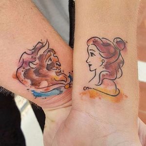 Tatuagem feita por Michela Bottin #MichelaBottin #ABelaEAFera #beautyandthebeast #disney #colorida #colorful #watercolor #aquarela