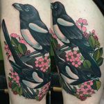 Magpies, flowers and berries by Charlotte Timmons. #neotraditional #bird #magpie #flowers #berries #CharlotteTimmons