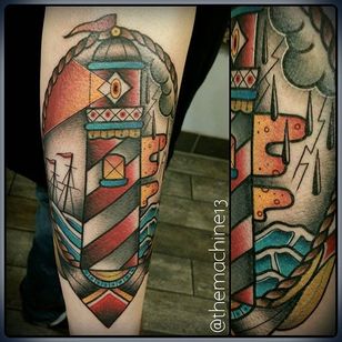 Lighthouse Tattoo por Zack Taylor #Lighthouse #TraditionalTattoos #TraditionalTattoo #OldSchool #OldSchoolTattoos #Traditional #ZackTaylor