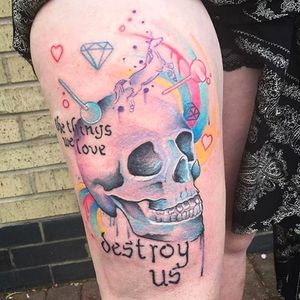 Gorgeous skull tattoo by Lauren Hanson #LaurenHanson #watercolour #skull #skulltattoo #TattooJam (Photo: Instagram)