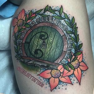 Hobbit Hole Tattoo by Chelsey Hamilton #hobbithole #hobbitholetattoo #hobbit #hobbittattoo #thehobbit #lordoftherings #ChelseyHamilton