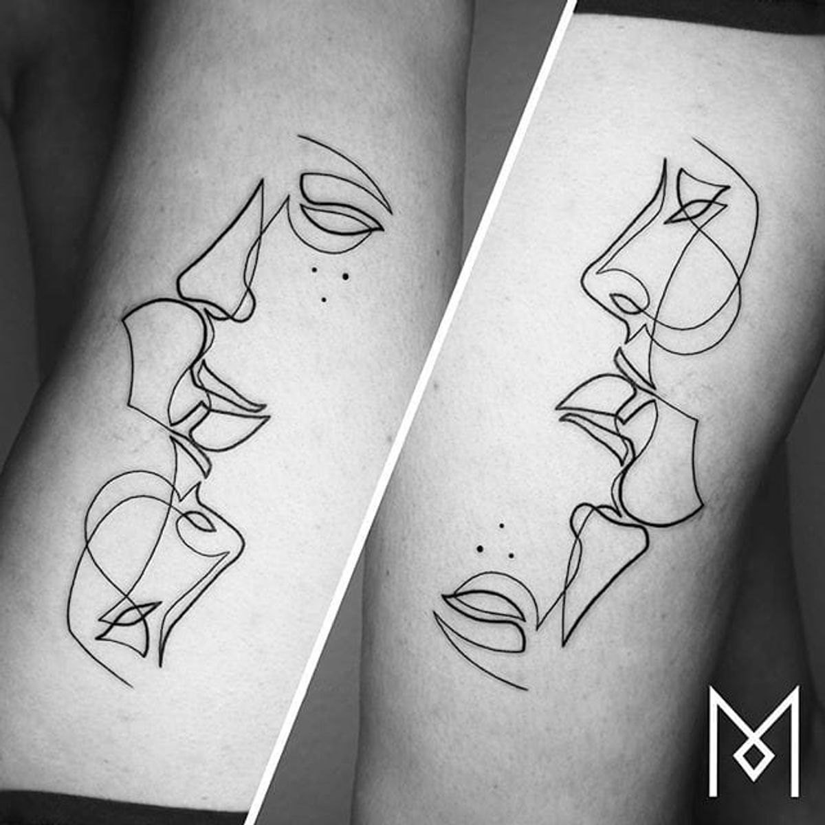 Tattoo uploaded by Xavier • Single line Spiderman kiss tattoo by Mo Ganji.  #MoGanji #minimalist #singleline #continuousline #portrait #face #kiss  #lovers • Tattoodo