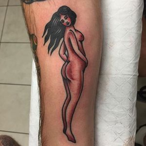 Naked lady tattoo by Oliver Christenson. #traditional #OliverChristenson #lady #naked