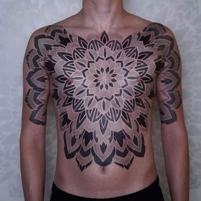 Blossoming lotus mandala by Corey Divine #CoreyDivine #blackwork #blackandgrey #mandala #pattern #geometry #ornamental #sacredgeometry #leaves #tattoooftheday