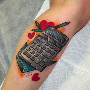 Calculator Tattoo by Jody Dawber @JodyDawber #JodyDawber #JodyDawbertattoo #Jaynedoeessex #UK #calculator
