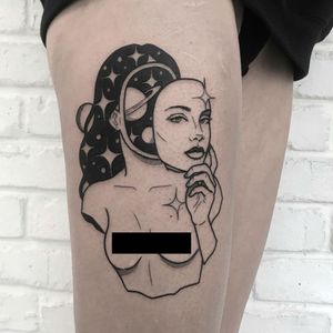 Universe within tattoo by lmariera #lmariera #spacetattoos #blackwork #linework #portrait #lady #babe #universe #space #stars #saturn #planets #face #hand #body #sparkle #galaxy