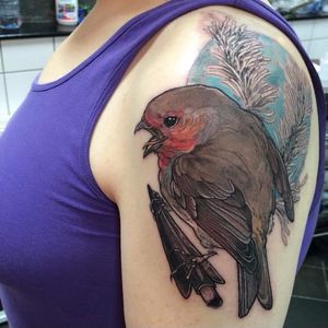 Robin tattoo by Kate Mackay Gill #KateMackayGill #painterly #realistic #animal #nature #robin #bird