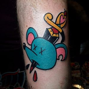 Cute chibi mouse and dagger tattoo by @Youngkillkim #HybridInk #YoungKillKim #Neotraditional #NeotraditionalTattoo #Cartoon #Cartooncharacters #Chibi #Cartoontattoo #Mouse #Dagger