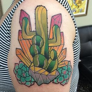 Succulent cactus and gemstone tattoo by IG-nickstambaugh #succulent #plant #botany #cactus #gemstone (Photo: Instagram)