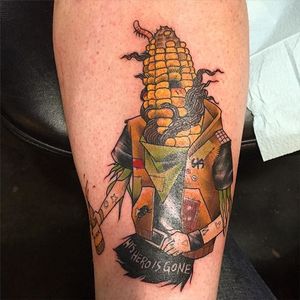 Punk rock corn tattoo by Brian McCormic. #neotraditional #punkrock #corn #vegetable #grain #BrianMcCormic