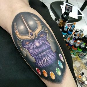 Thanos Tattoo by Barnei Bonilha #Thanos #thanostattoos #thanostattoo #marveltattoo #supervillaintattoo #supervillains #comictattoos #BarneiBonilha