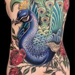 Peacock tattoo by Rose Hardy #RoseHardy #color #neotraditional #backpiece #peacock #bird #feathers #wings #animal #nature #rose #flowers #leaves #besttattoos #tattoooftheday