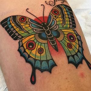 Butterfly Tattoo by Griffen Gurzi #butterfly #butterflytattoo #traditional #traditionaltattoo #oldschooltattoo #oldschooltattoos #GriffenGurzi