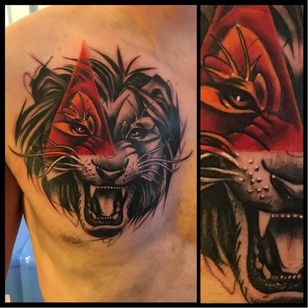Tatuaje de león por Francesco Bianco #FrancescoBianco #neotradicional # león