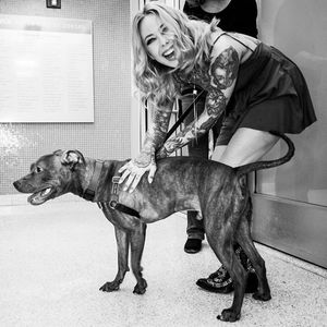 Megan Massacre hanging out at the ASPCA with just one of the adorable animals who was available for adoption at Sunday's event. Photo by Lani Lee. #meganmassacre #lanilee #gritnglory #nyc #aspca #fundraiser