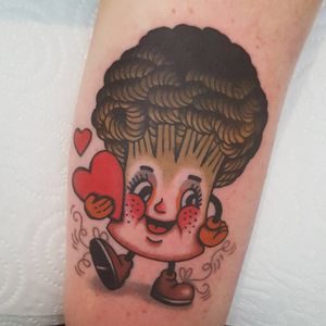 Broccoli love tattoo by Rion #Rion #foodtattoos #color #vegetable #broccoli #heart #valentine #smile #cartoon #20s #vintage #face #tattoooftheday