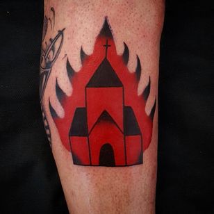 Burning Church tattoo por Uve #Uve #graphic #redink #bold #popart #church #cathedral #fire #cross #burning
