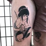 Seppuku tattoo by Silly Jane #SillyJane #blackwork #linework #lady #portrait #Japanese #newtraditional #mashup #manga #graphic #sword #knife #blood #suicide #death #kimono #bloodsplatter #darkart