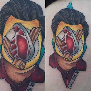 Ron Swanson meatface by Jay Joree (via IG -- texas.tattoos) #jayjoree #parksandrec #parksandrectattoo #parksandrecreation #parksandrecreationtatto