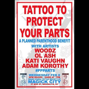 The flyer for the Tattoo to Protect your Parts Planned Parenthood event (IG—magiccobratattoo). #charity #MagicCobraTattooSociety #philanthropy #PlannedParenthood #SaintVitus #tattoosforagoodcause