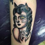 Meow by Danielle Rose (via IG-daniellerosetattoo) #babehead #woman #portrait #traditional #color #spooky #cat #DanielleRose