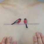 Birds of a feather by Victor Zabuga #VictorZabuga #minimalism #fineline #color #small #linework #birds #wings #line #simple #tattoooftheday
