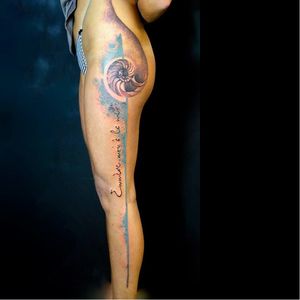 Nautilus tattoo by Sky #Sky #LartduPoint #dotwork #onamental #abstract #geometric #graphic #nautilus