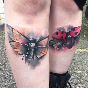 Moth and ladybird tattoos by Just Jessie #JustJessie #watercolor #skull #abstract #sketch #moth #ladybird (Photo: Instagram)