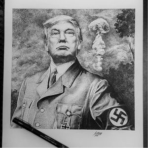Political art by Luke Sayer #LukeSayer #blackandgrey #realistic #horror #hitler #trump #atomicmushroom #apocalypse #art #illustration