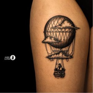 Ht air balloon engraving by Jamie Luna #JamieLuna #blackwork #hotairballoon #engraving