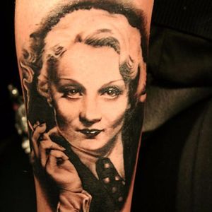 Classic Marlene Dietrich one of Hollywood most stunning beauties tattoo by Mirek Vel Stotker  #hollywood #cinema #moviestars #blackandgrey #portrait #MirekVelStotker