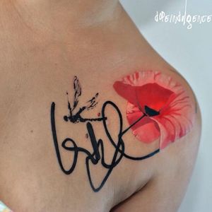 Watercolour poppy tattoo by Aleksandra Katsan #AleksandraKatsan #watercolour #watercolor #flower #poppy