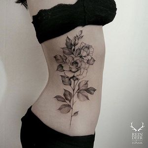 Fine line tattoo by Zihwa. #Zihwa #SouthKorean #SouthKorea #fineline #floral #blackandgrey #flower #rose