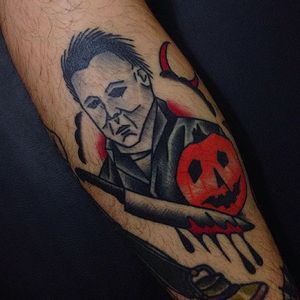 Michael Myers Tattoo by Dan Gagné #michaelmyers #horror #horrorfilm #traditional #traditionalartist #traditionalhorror #DanGagne