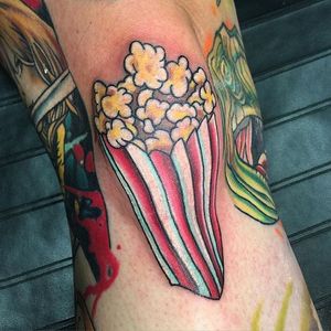 Big bag of popcorn by Anthony G Tattoos. #traditional #popcorn #movie #AnthonyGTattoos