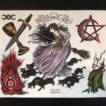 Blessed Be by Heather Bailey (via IG-cathedraloftears) #artist #tattooartist #gothic #flashart #fineart #artshare #HeatherBailey #witch #cat #blackcat #hellfire #pentagram #sage