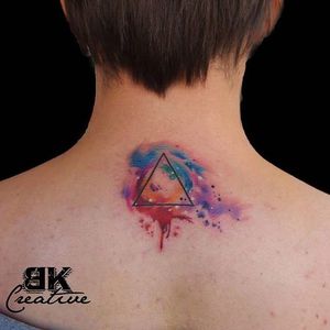 Minimalist triangle and galaxy watercolor splatter by Beynur Kaptan. #blackandcolor #BeynurKaptan #abstract #watercolor #minimalist #triangle