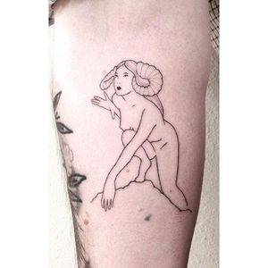 Hand poke lady tattoo by Tati Compton. #TatiCompton #handpoke #women #lady #fineline #linework #aries #zodiac