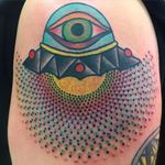 UFO tattoo by Tomas Garcia. #tomasgarcia #ufo #eye #neotraditional #dotwork