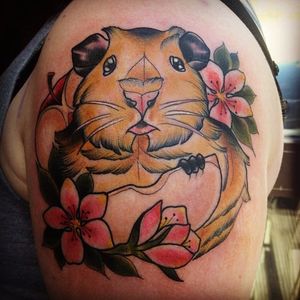 Neo traditional guinea pig and flower piece by Amy Savage. #flower #guineapig #neotraditional #AmySavage