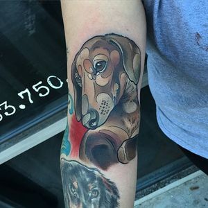 Neo traditional dachshund tattoo by Whitney Havok. #dog #dachshund #noetraditional #WhitneyHavok