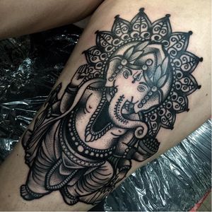 Ganesh tattoo by Annmarie Cahill #AnnmarieCahill #blackwork #dotwork #mandala #ganesh #spiritual