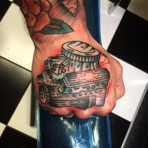 Engine Tattoo by Mark Storey #engine #mechanical #traditional #MarkStorey