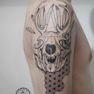 Sketch style skull tattoo by Laurent Z #LaurentZ #sketch #skull #animalskull #deer #deerskull