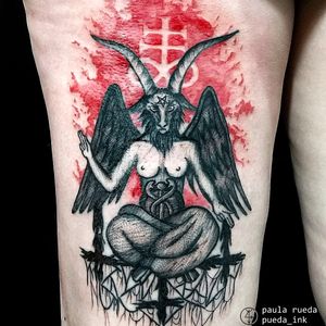 Tattoo por Paula Rueda! #PaulaRueda #tatuadorasbrasileiras #tattoobr #tattoodobr #tatuadorasdobrasil #darkart #sketch #baphomet #chifres #horns #satan