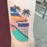 Sunset tattoo by Sydney Mahy #Syydlekid #SydneyMahy #graphic #cubist #sunset #palmtree