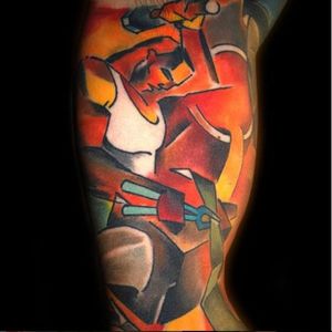 One of our favorite workingclass tattoos by Bugs (IG-bugsartwork). #Bugs #colorful #cubism #workingclass