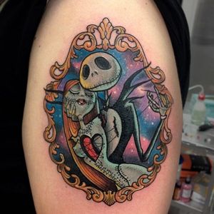 ‘The Nightmare Before Christmas’ tattoo by Mattia Terzi. #MattiaTerzi #nightmarebeforechrismas #thenightmarebeforechristmas #TimBurton #jackandsally #classic #film #popculture #couple