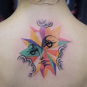 Colorful sun tattoo by Luca Maio Quagliotti #LucaMaioQuagliotti #graphic #surrealistic #contemporary #sun